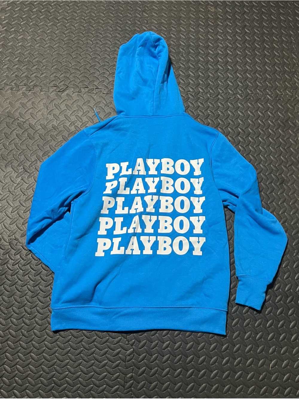 PLAYBOY Blue Hoodie with Repeated White Logo